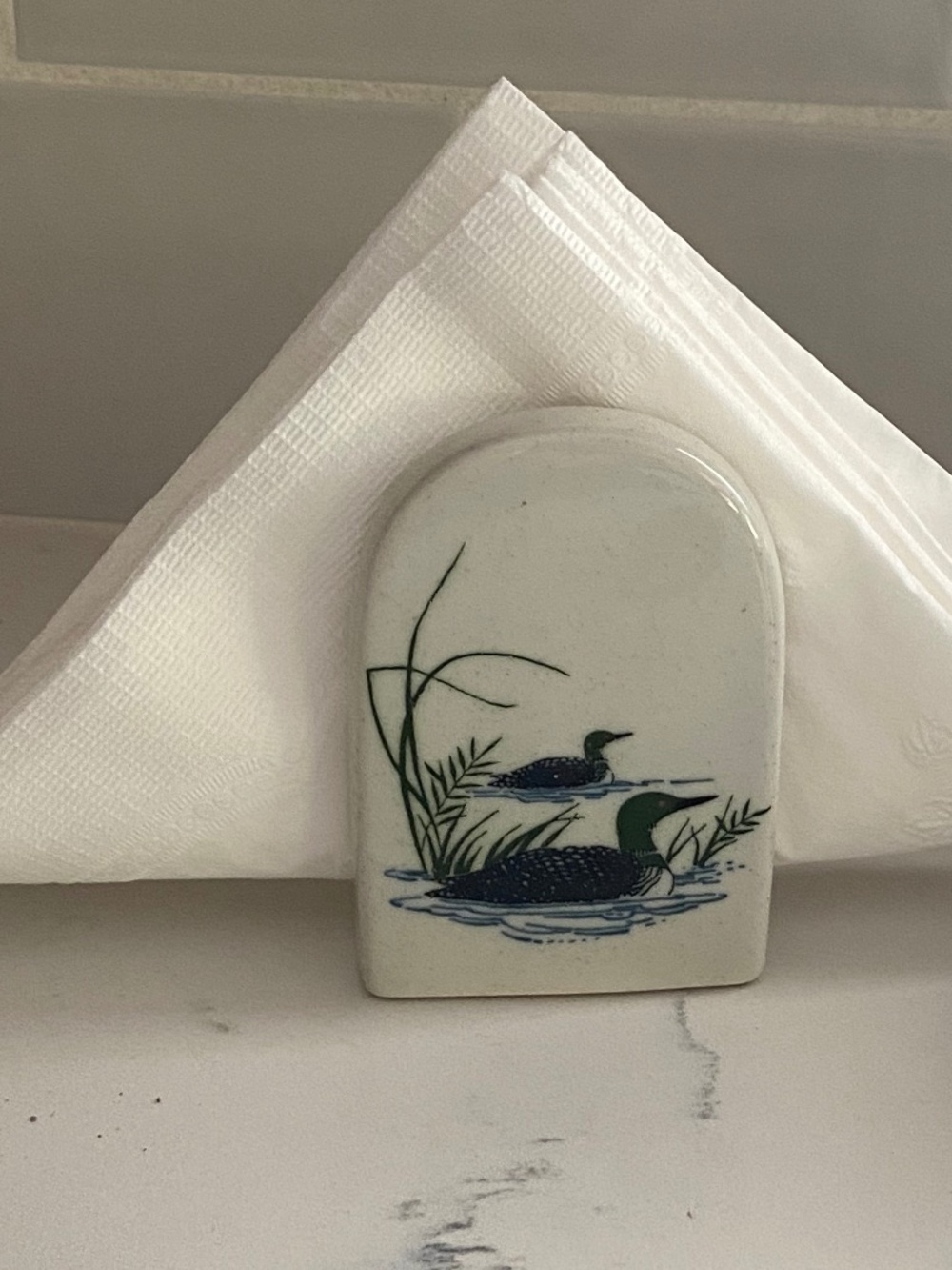 Vintage Ceramic Loon Napkin Holder Cabin Lodge Lake House Decor